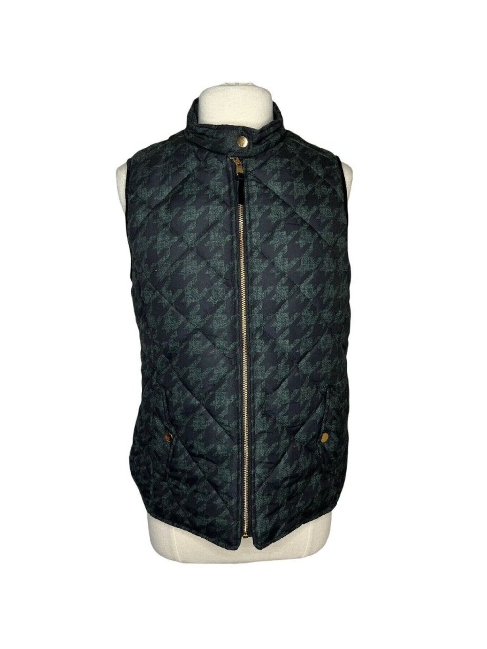 Kensie Jeans Quilted Vest Womens Medium Green Black Pockets
